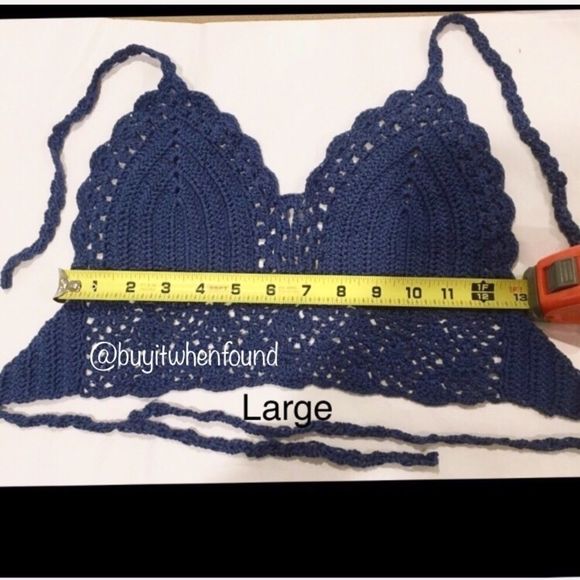 Crochet Knit Halter Bikini Top DENIM PERIWINKLE M L XL - Picture 7 of 8